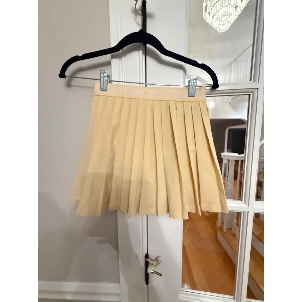 Athleta Girl Pleated Tennis Skort Pale Yellow Logo Waistband Size L 12